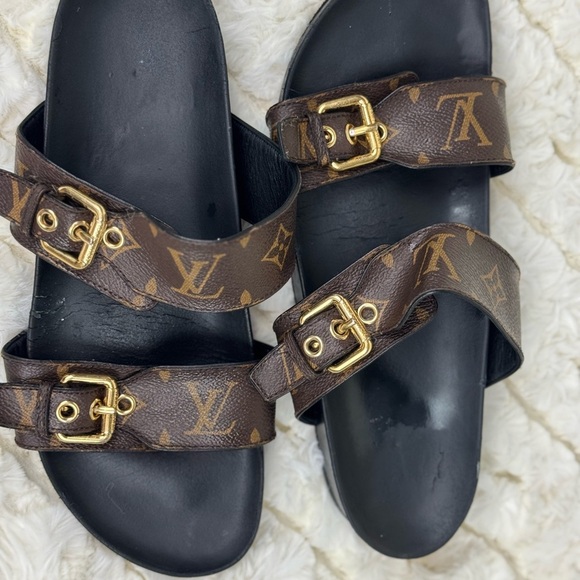 Louis Vuitton Monogram Brown and Gold Slides Size 8 - Picture 11 of 11